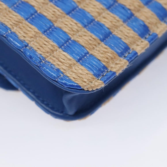 CHANEL Chain Shoulder Bag Raffia Blue CC Auth 115347SAM