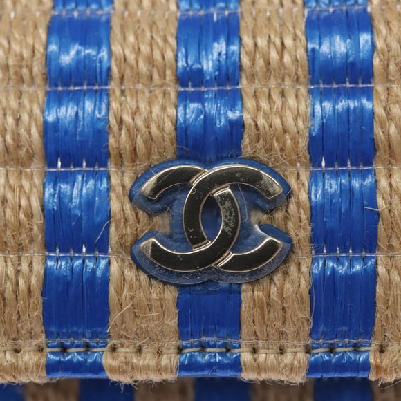 CHANEL Chain Shoulder Bag Raffia Blue CC Auth 115347SAM