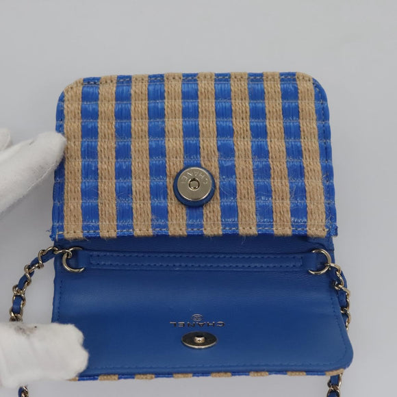 CHANEL Chain Shoulder Bag Raffia Blue CC Auth 115347SAM