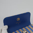 CHANEL Chain Shoulder Bag Raffia Blue CC Auth 115347AM-22