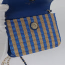 CHANEL Chain Shoulder Bag Raffia Blue CC Auth 115347AM-23