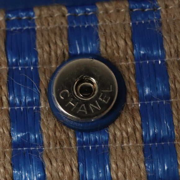 CHANEL Chain Shoulder Bag Raffia Blue CC Auth 115347AM