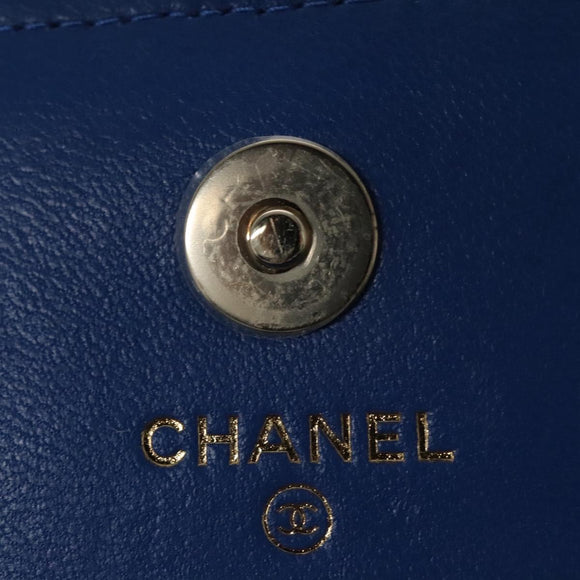 CHANEL Chain Shoulder Bag Raffia Blue CC Auth 115347SAM