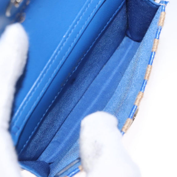 CHANEL Chain Shoulder Bag Raffia Blue CC Auth 115347AM