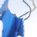 CHANEL Chain Shoulder Bag Raffia Blue CC Auth 115347AM-25