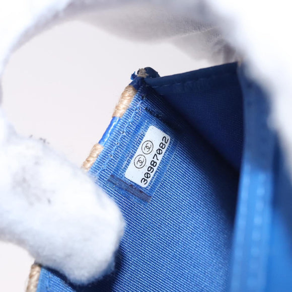 CHANEL Chain Shoulder Bag Raffia Blue CC Auth 115347AM