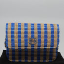 CHANEL Chain Shoulder Bag Raffia Blue CC Auth 115347AM-12