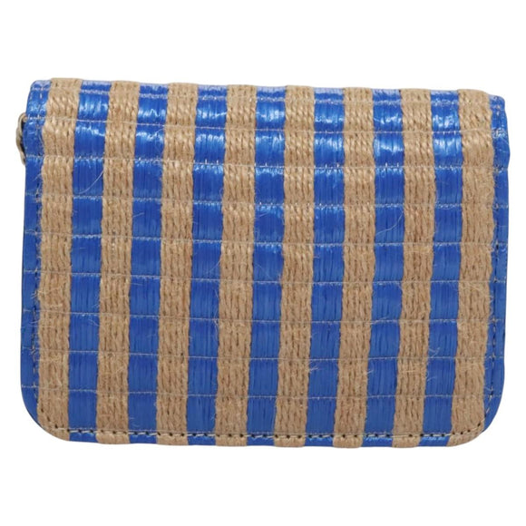 CHANEL Chain Shoulder Bag Raffia Blue CC Auth 115347AM