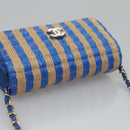 CHANEL Chain Shoulder Bag Raffia Blue CC Auth 115347SAM-6