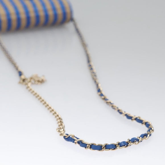 CHANEL Chain Shoulder Bag Raffia Blue CC Auth 115347AM