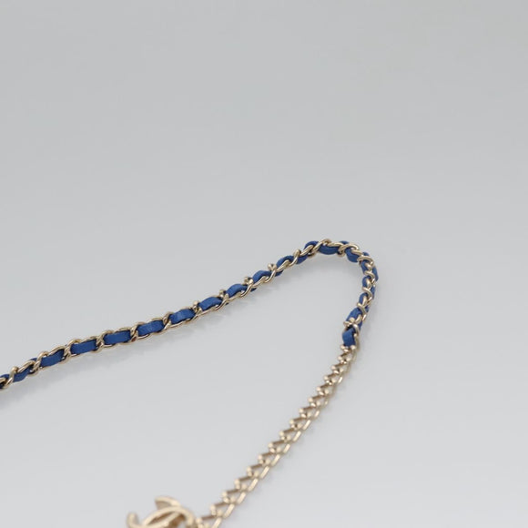 CHANEL Chain Shoulder Bag Raffia Blue CC Auth 115347AM