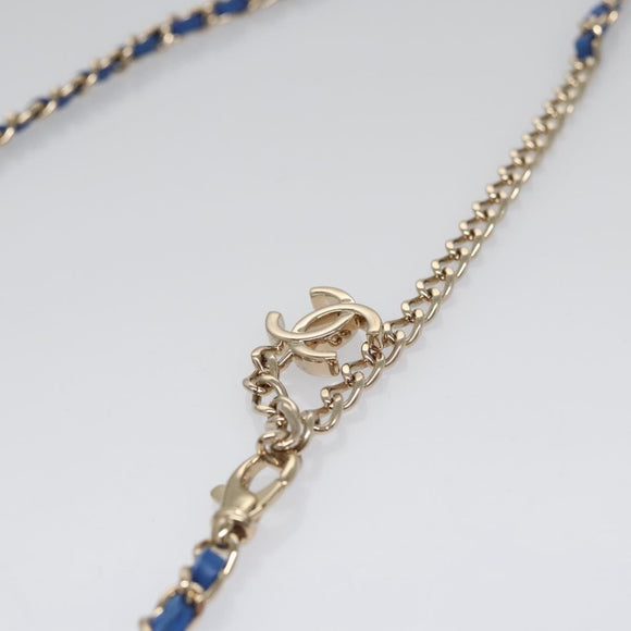 CHANEL Chain Shoulder Bag Raffia Blue CC Auth 115347SAM