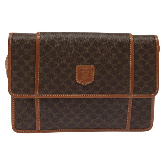 CELINE Macadam Canvas Shoulder Bag PVC Leather Brown Auth 115367