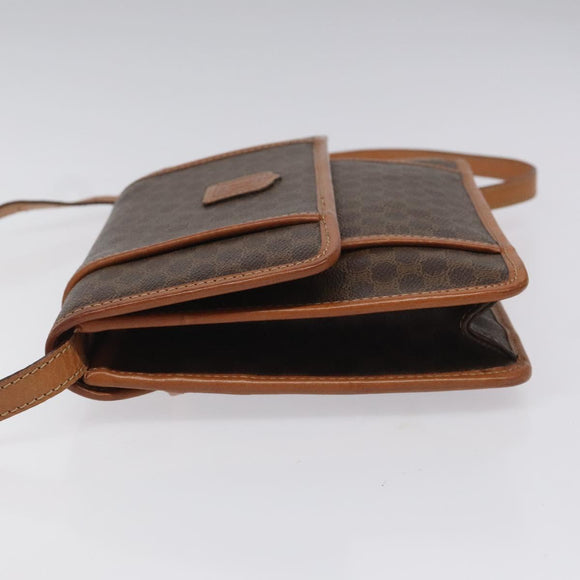 CELINE Macadam Canvas Shoulder Bag PVC Leather Brown Auth 115367