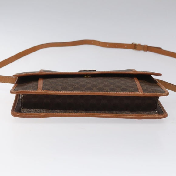 CELINE Macadam Canvas Shoulder Bag PVC Leather Brown Auth 115367