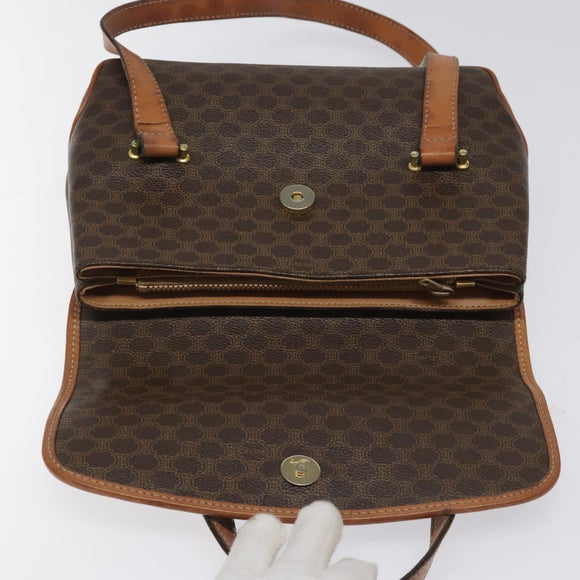 CELINE Macadam Canvas Hand Bag PVC Leather Brown Auth 115387