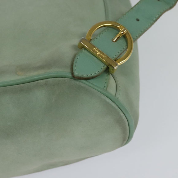 Salvatore Ferragamo Backpack Suede Peppermint Gold Auth 115402