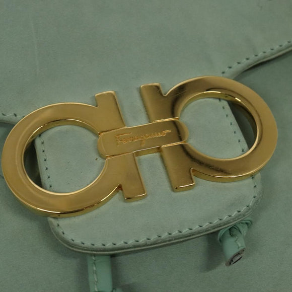 Salvatore Ferragamo Backpack Suede Peppermint Gold Auth 115402