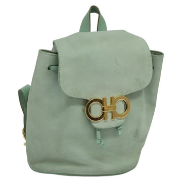 Salvatore Ferragamo Backpack Suede Peppermint Gold Auth 115402