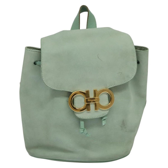 Salvatore Ferragamo Backpack Suede Peppermint Gold Auth 115402