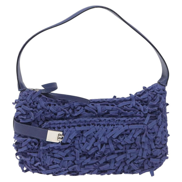 Salvatore Ferragamo Gancini Shoulder Bag Canvas Blue Auth 115403