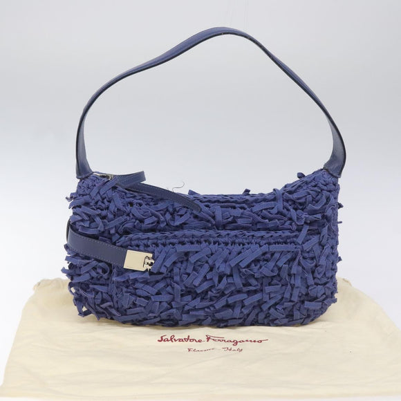Salvatore Ferragamo Gancini Shoulder Bag Canvas Blue Auth 115403