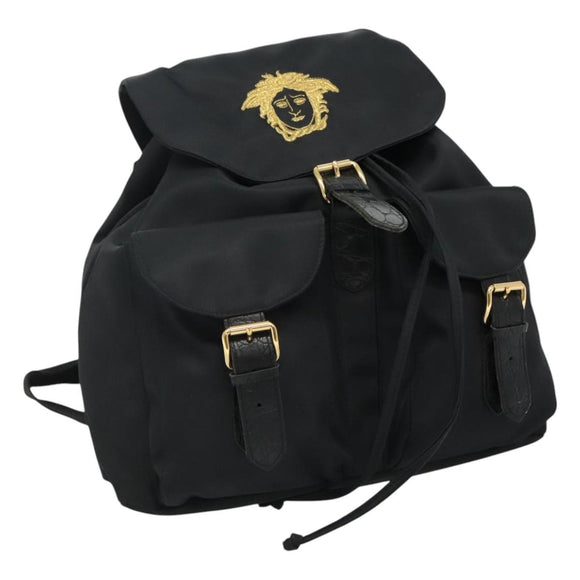 Gianni Versace Backpack Nylon Black Auth 115404
