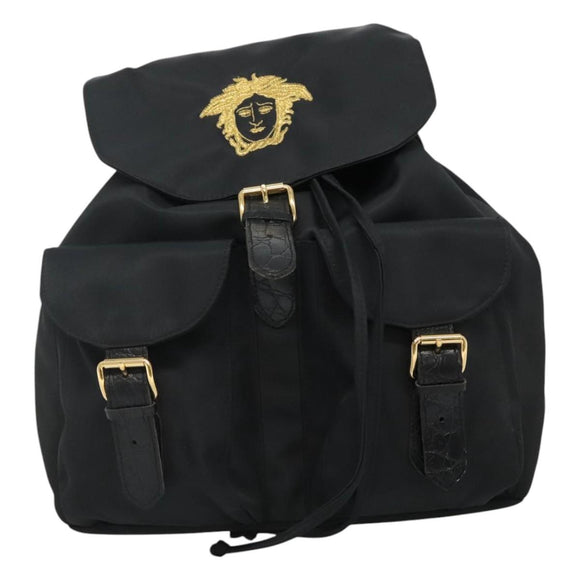 Gianni Versace Backpack Nylon Black Auth 115404