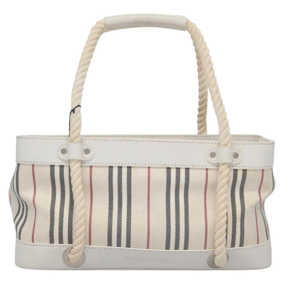 BURBERRY Hand Bag Canvas White Auth 115428
