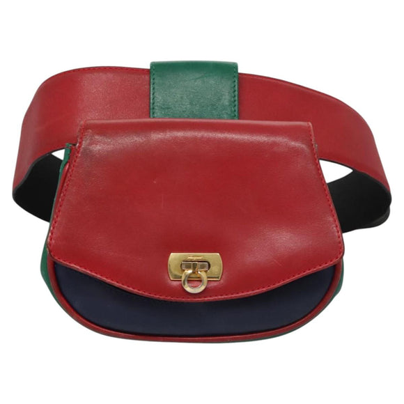 Salvatore Ferragamo Gancini Waist bag Leather Red Auth 115429