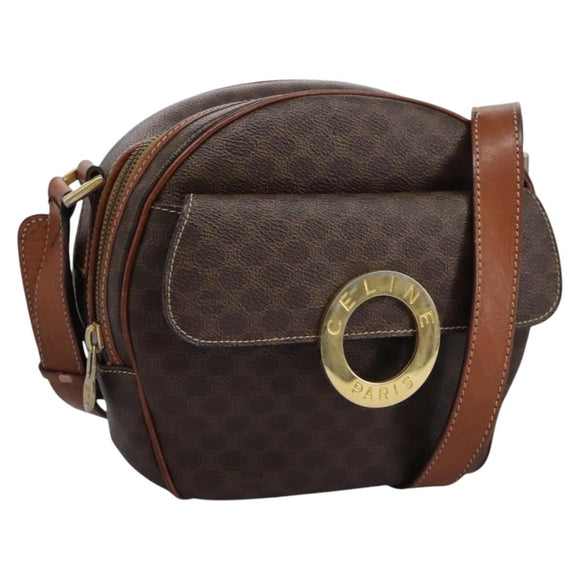 CELINE Macadam Canvas Shoulder Bag PVC Leather Brown Auth 115445