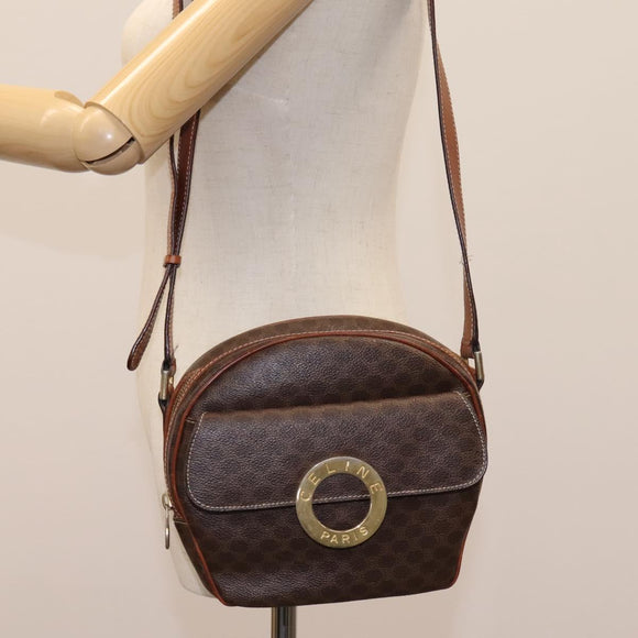 CELINE Macadam Canvas Shoulder Bag PVC Leather Brown Auth 115445