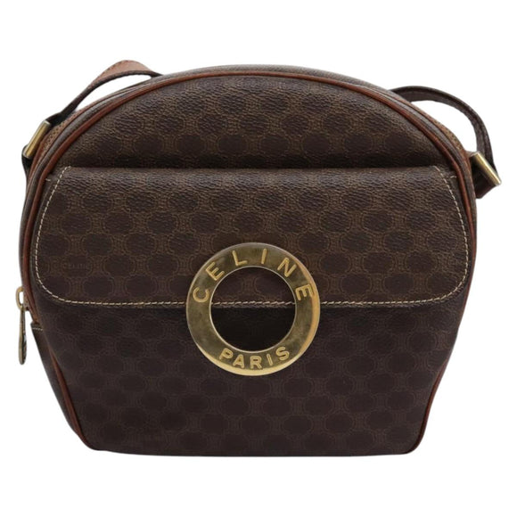 CELINE Macadam Canvas Shoulder Bag PVC Leather Brown Auth 115445