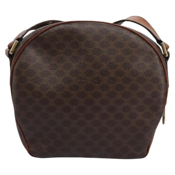 CELINE Macadam Canvas Shoulder Bag PVC Leather Brown Auth 115445