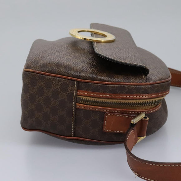 CELINE Macadam Canvas Shoulder Bag PVC Leather Brown Auth 115445