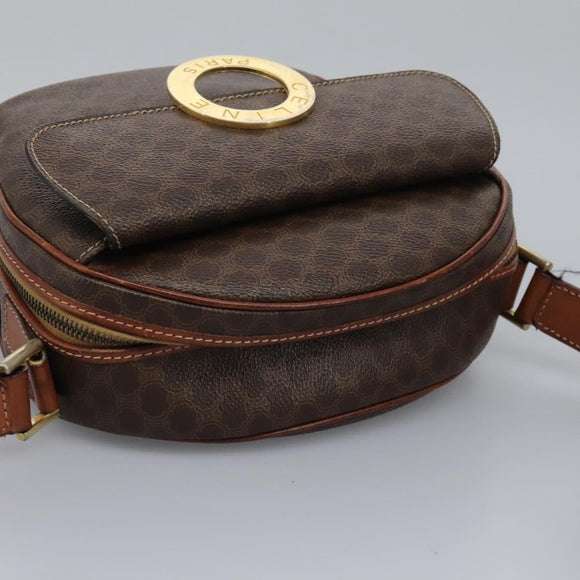 CELINE Macadam Canvas Shoulder Bag PVC Leather Brown Auth 115445