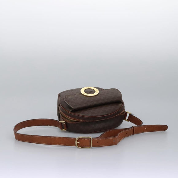 CELINE Macadam Canvas Shoulder Bag PVC Leather Brown Auth 115445