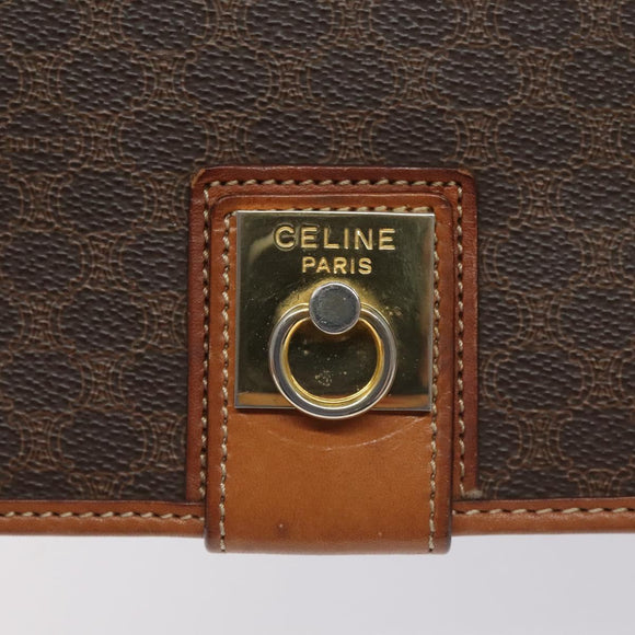 CELINE Macadam Canvas Shoulder Bag PVC Leather Brown Auth 115447