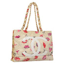 CHANEL Matelasse Chain Lip Tote Bag Enamel Beige CC Auth 115470A-1