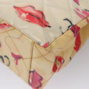 CHANEL Matelasse Chain Lip Tote Bag Enamel Beige CC Auth 115470A-13