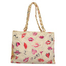 CHANEL Matelasse Chain Lip Tote Bag Enamel Beige CC Auth 115470A-3