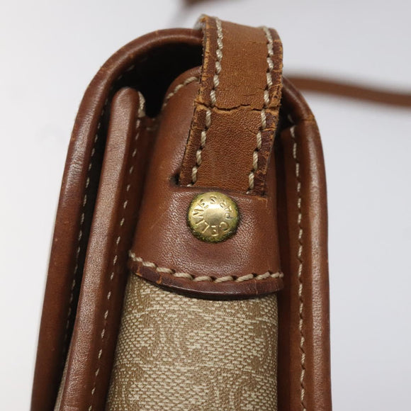 CELINE Macadam Canvas Shoulder Bag PVC Leather Beige Brown gold Auth 115531