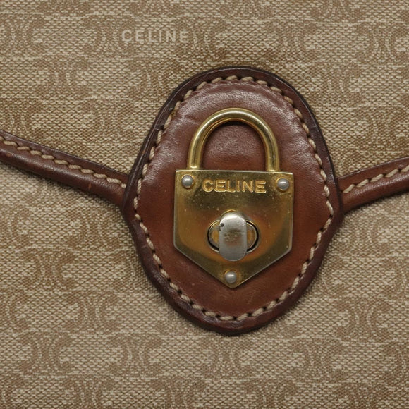 CELINE Macadam Canvas Shoulder Bag PVC Leather Beige Brown gold Auth 115531