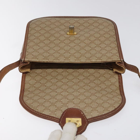 CELINE Macadam Canvas Shoulder Bag PVC Leather Beige Brown gold Auth 115531