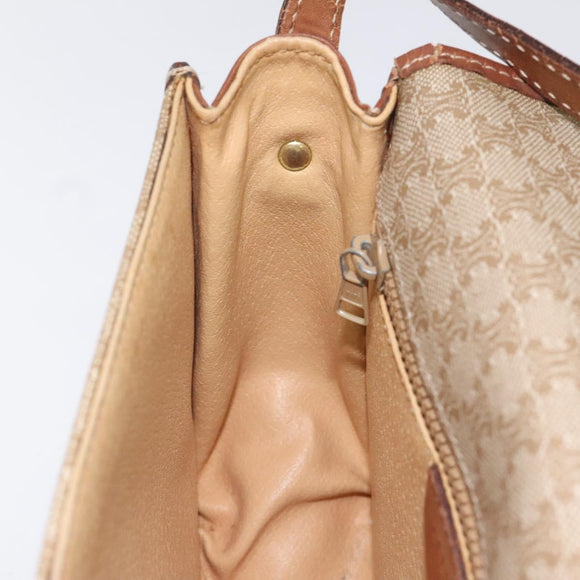CELINE Macadam Canvas Shoulder Bag PVC Leather Beige Brown gold Auth 115531