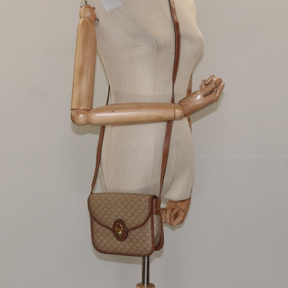 CELINE Macadam Canvas Shoulder Bag PVC Leather Beige Brown gold Auth 115531