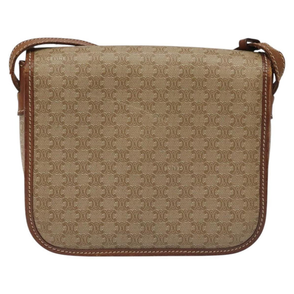 CELINE Macadam Canvas Shoulder Bag PVC Leather Beige Brown gold Auth 115531
