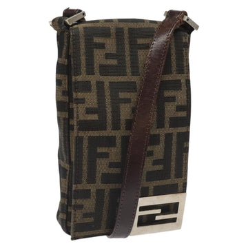FENDI Zucca Canvas Shoulder Bag Brown Black Auth 115538
