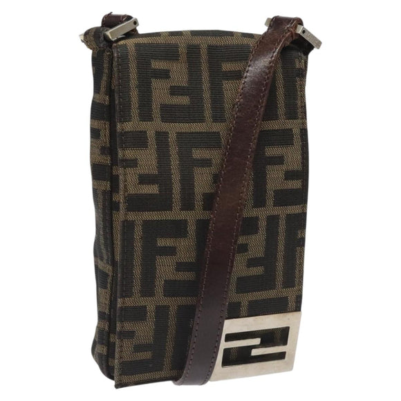 FENDI Zucca Canvas Shoulder Bag Brown Black Auth 115538