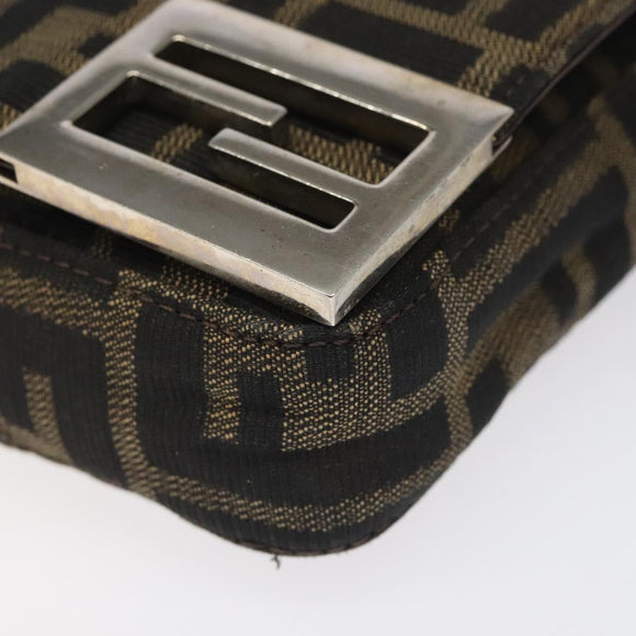 FENDI Zucca Canvas Shoulder Bag Brown Black Auth 115538